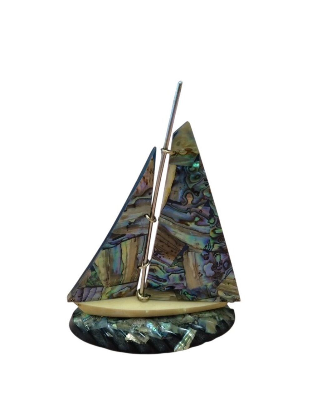 Genuine Paua Shell Handcrafted Fiordland New Zealand Sailboat  Figure 5.75 Inch